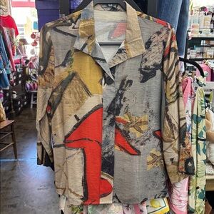 Shana Abstract Pattern Top - Black and Tan